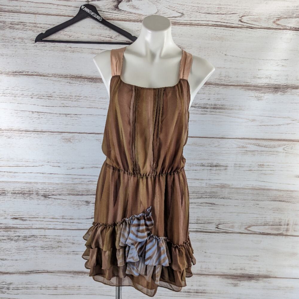 W118 by Walter Baker Drop Waist Brown Tie Dye Chiffon Tank Dress sz Small